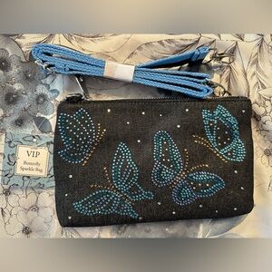 Brighton VIP Butterfly Sparkle Crossbody Bag Denim Blue Small Rhinestones